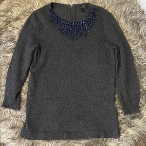 J. Crew Charcoal Sweater with Navy Beaded Neckline